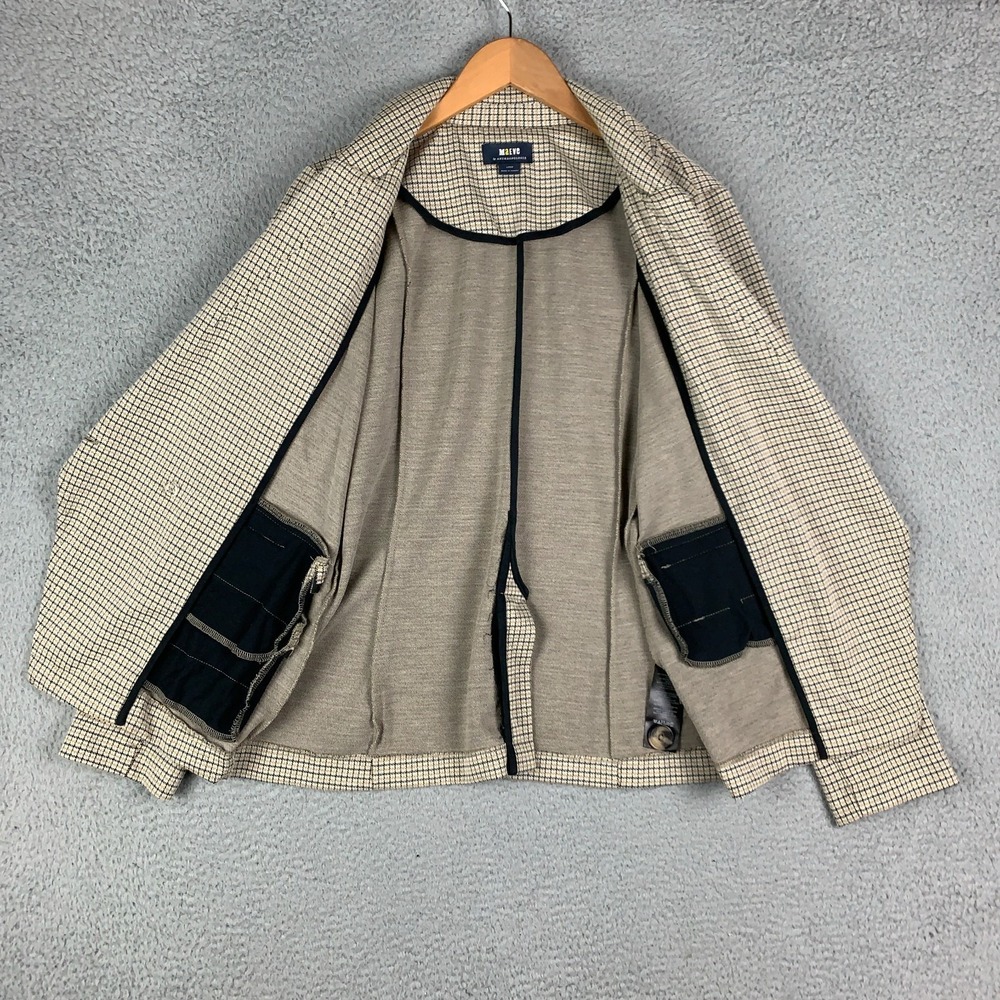 Anthropologie Maeve Collegiate Blazer Women's Large Tan Plaid Knit Asymmetrical - Picture 6 of 14